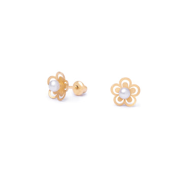 Brinco Petit Tulipa pérola e ouro 18k